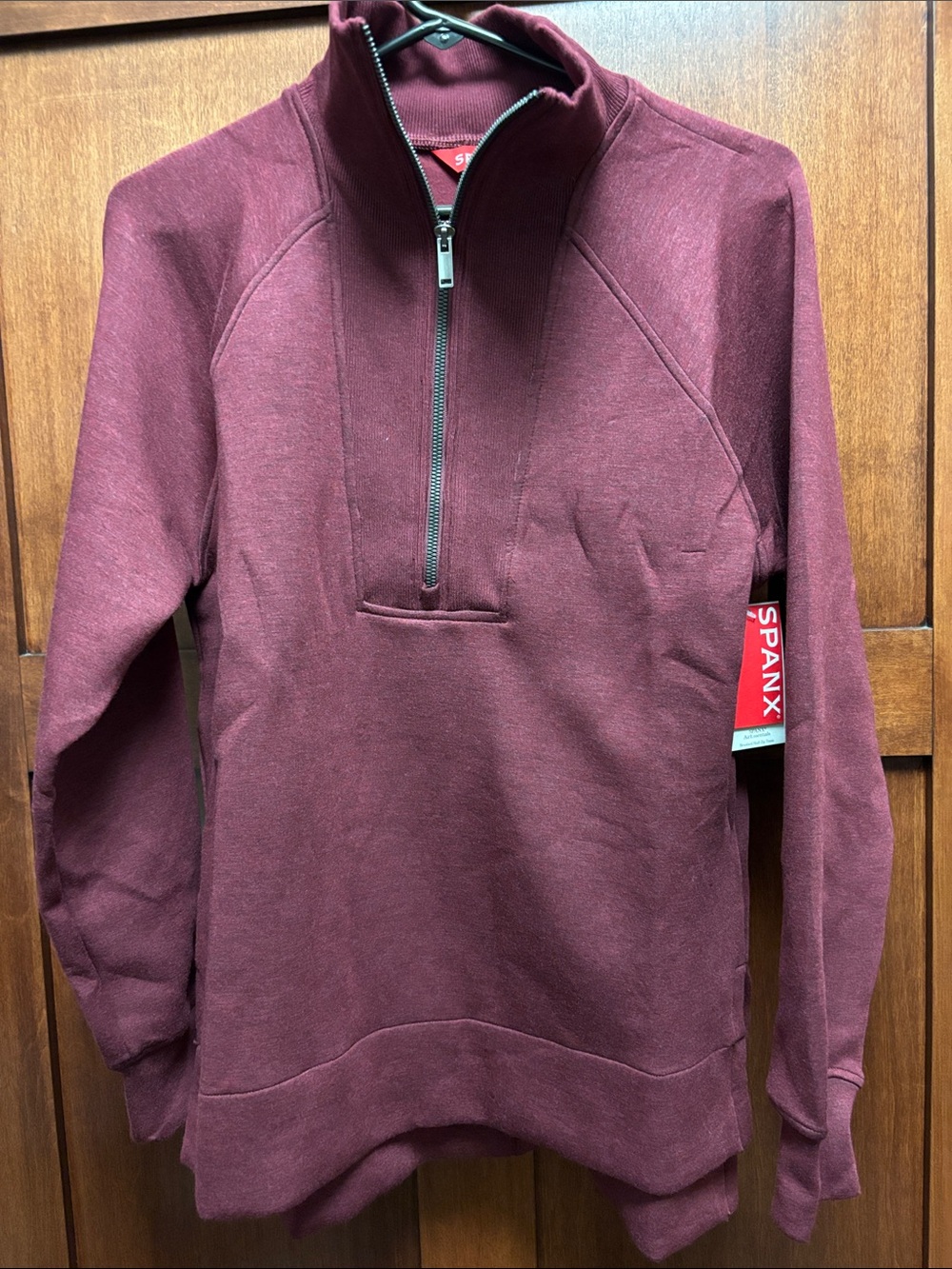 Spanx AirEssentials Tunic Women Burgundy Brushed Half Zip Mock Neck NEW — Xs